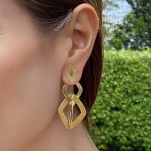 Geometric Diamond Earrings 24k gold-plated bronze artisan jewelry lifestyle worn view