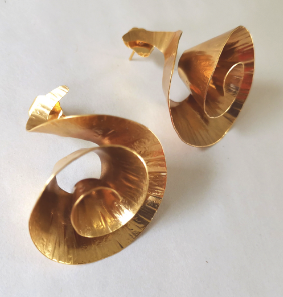 Handcrafted Twisted Spiral Earrings 24k gold-plated bronze artisan jewelry front view