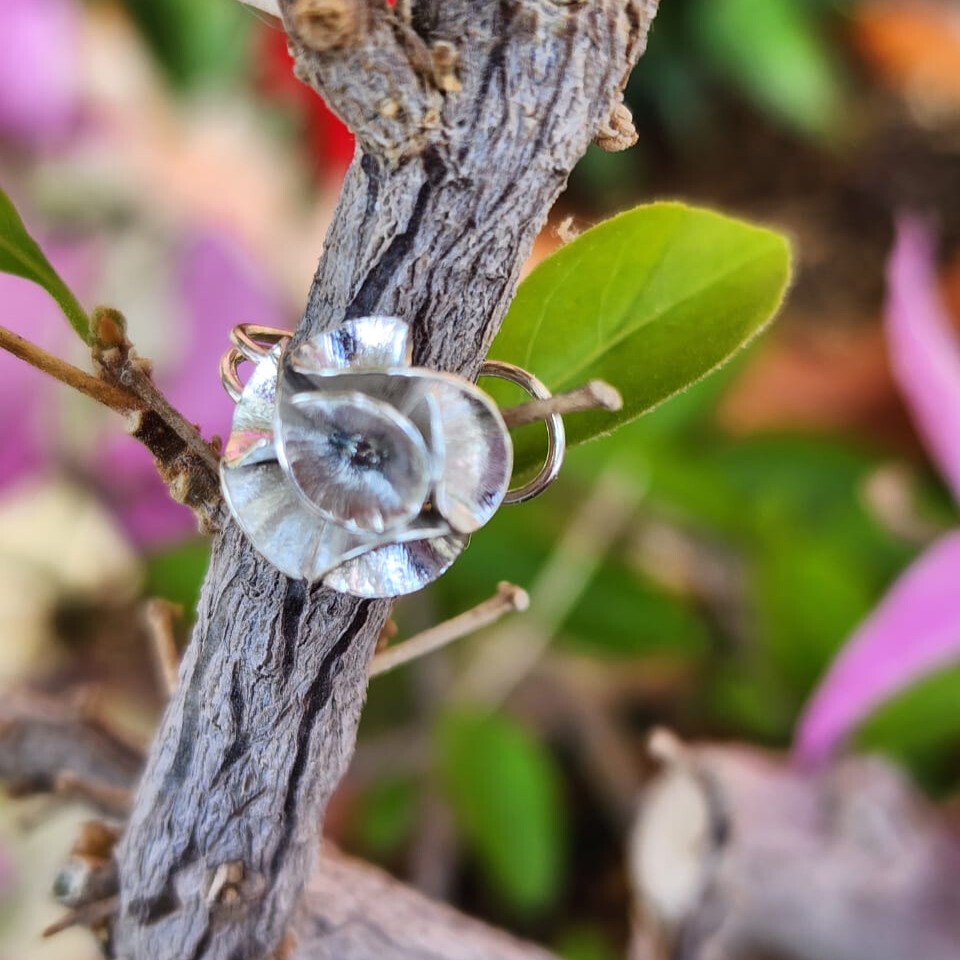 Handcrafted Floral Ear Cuff sterling silver 950 adjustable artisan jewelry detail