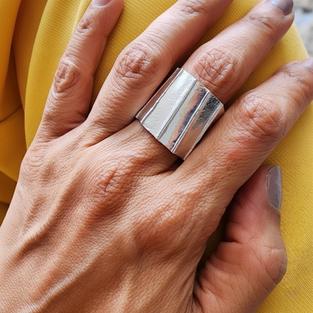 Folded Silhouette Ring sterling silver 950 artisan jewelry lifestyle view