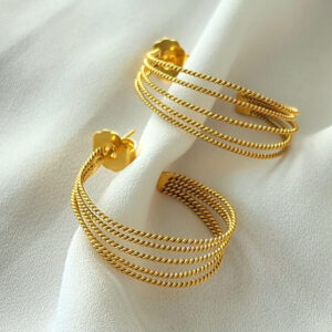 Handcrafted Large Five-Strand Hoop Earrings 24k gold-plated bronze artisan jewelry side