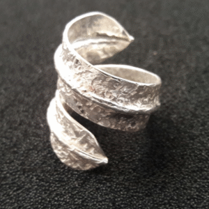 Handcrafted Leaf Ring sterling silver 950 adjustable artisan jewelry front