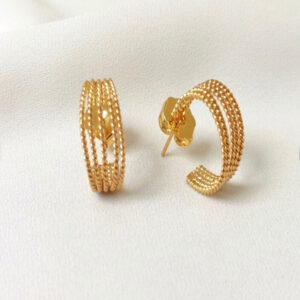 Handcrafted Wide Leaf Hoop Earrings 24k gold-plated bronze artisan jewelry front