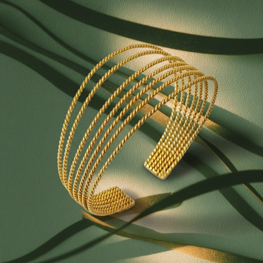 Handcrafted Seven-Strand Twisted Bracelet 24k gold-plated bronze adjustable artisan jewelry environment