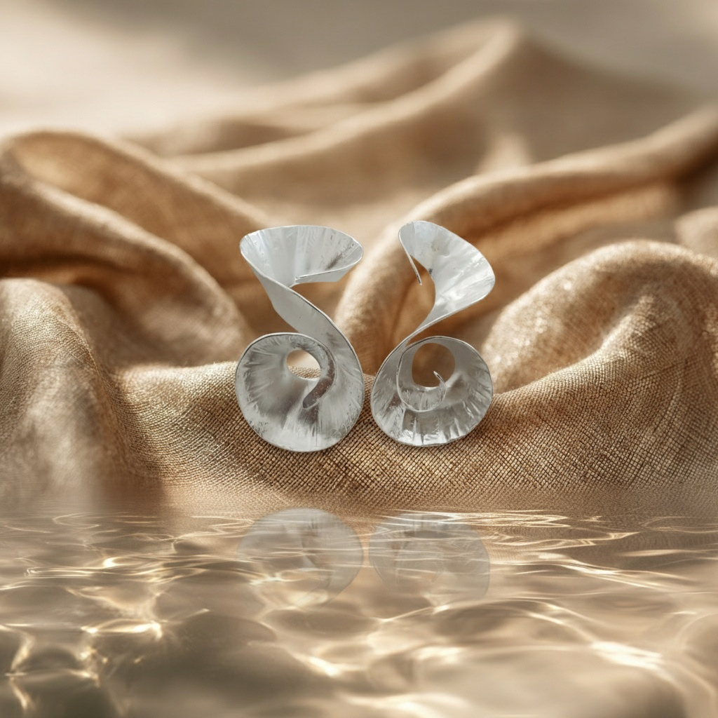 Handcrafted Small Spiral Earrings sterling silver 950 artisan jewelry detail