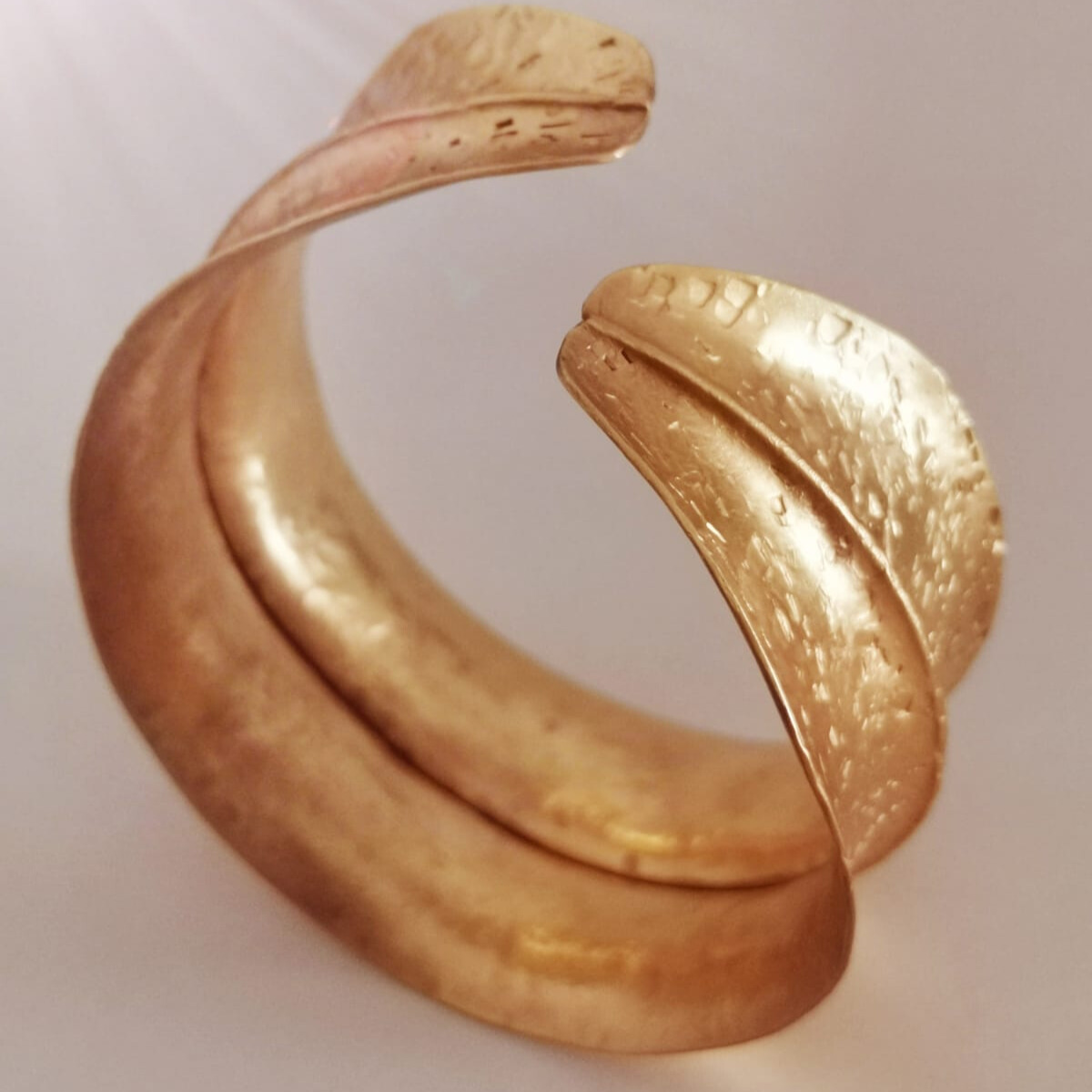 Handcrafted Textured Leaf Bracelet 24k gold-plated bronze adjustable artisan jewelry detail