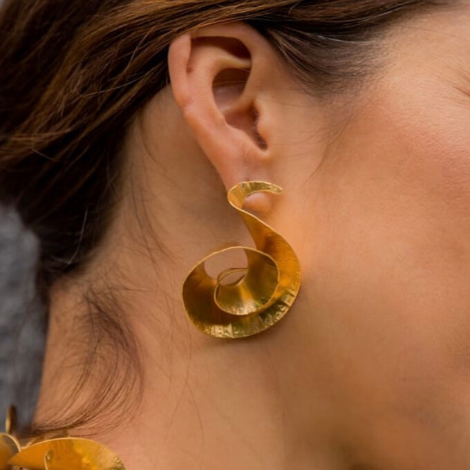 Handcrafted Twisted Spiral Earrings 24k gold-plated bronze artisan jewelry lifestyle