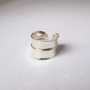 Handcrafted Wide Leaf Ring sterling silver 950 adjustable artisan jewelry front