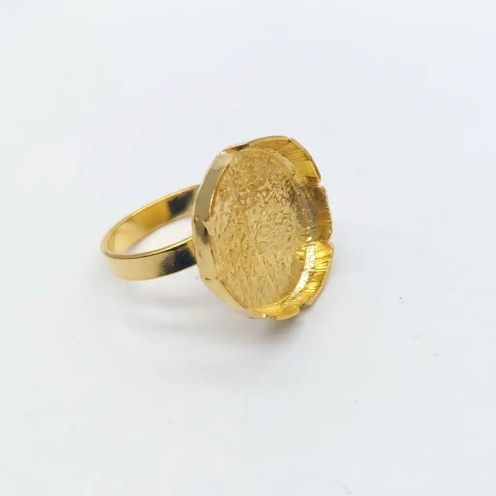 Adjustable Hoja Victoria Regia Ring in 24k gold-plated bronze, inspired by the rounded leaf form of the Victoria Regia plant.